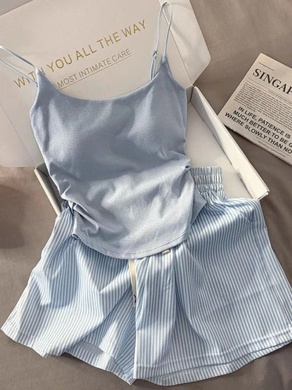 Women Striped Pajama Set Spaghetti Strap Top And Shorts Summer Loungewear 1