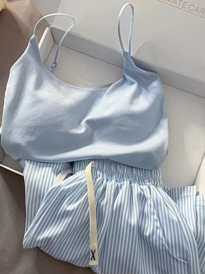 Women Striped Pajama Set Spaghetti Strap Top And Shorts Summer Loungewear 5