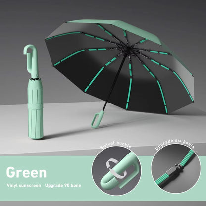 EverGuard Ring-Buckle Windproof Travel Umbrella – Oversized Rain & Sun Protection