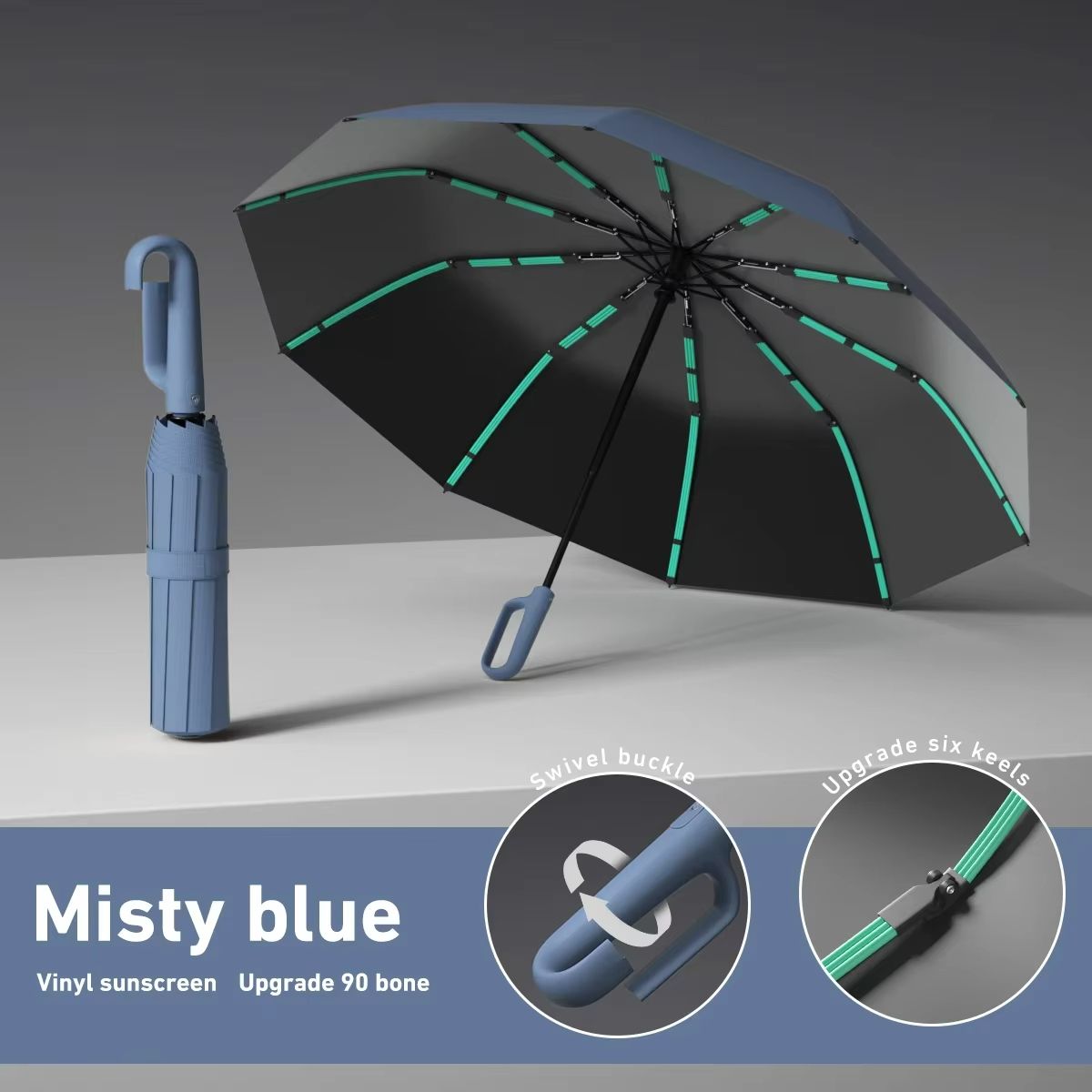 EverGuard RingBuckle Windproof Travel Umbrella  Oversized Rain  Sun Protection 6