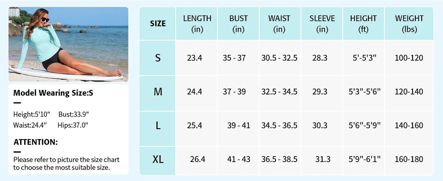 Women Rashguard Zipper Crew Neck Long Sleeve Surf Top With Thumb Holes 5