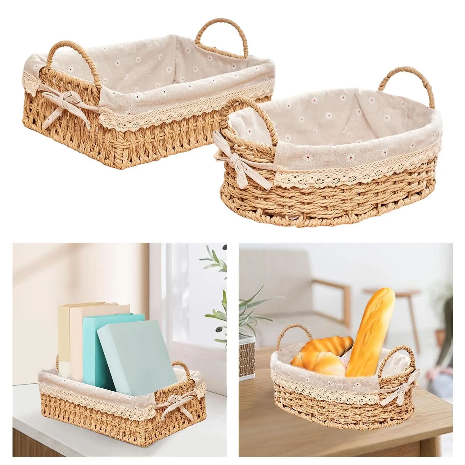 Woven HandNatural Storage Basket With Handles 3