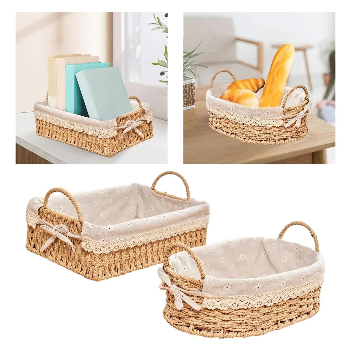 Woven HandNatural Storage Basket With Handles 4