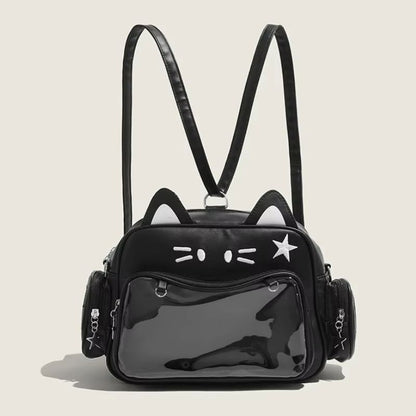 KawaiiCat Y2K Ita Bag Backpack – Transparent Pin Display Cat-Ear Crossbody