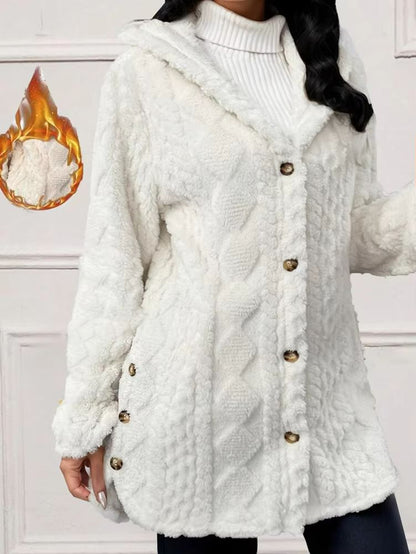 WinterHug Plus Size Faux Fur Coat – Hooded Button Cardigan in Plush