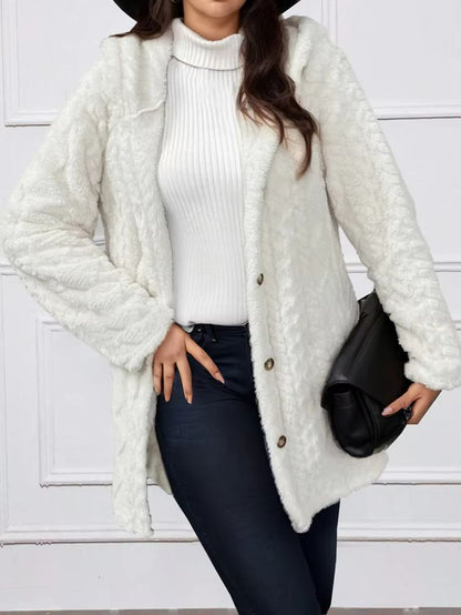 WinterHug Plus Size Faux Fur Coat  Hooded Button Cardigan In Plush 3