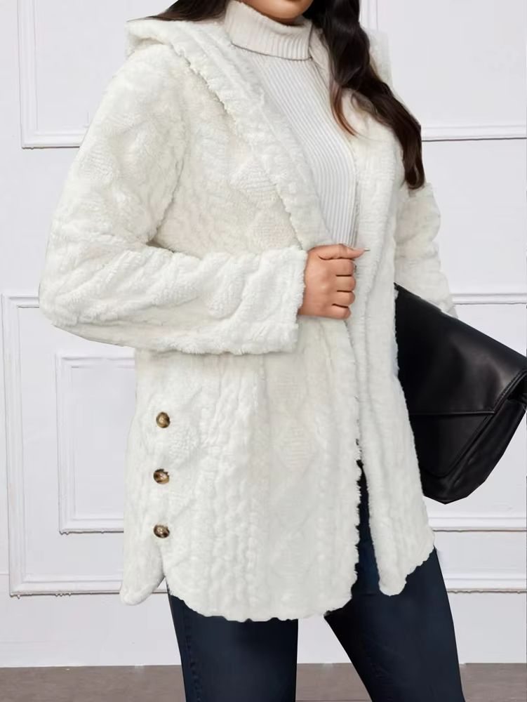 WinterHug Plus Size Faux Fur Coat  Hooded Button Cardigan In Plush 5