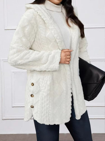 WinterHug Plus Size Faux Fur Coat  Hooded Button Cardigan In Plush 5