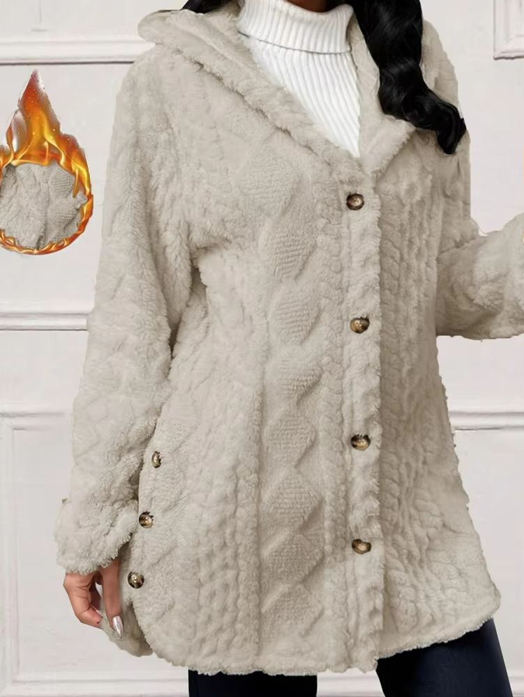 WinterHug Plus Size Faux Fur Coat  Hooded Button Cardigan In Plush 8