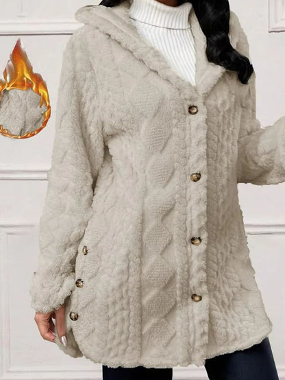 WinterHug Plus Size Faux Fur Coat  Hooded Button Cardigan In Plush 8