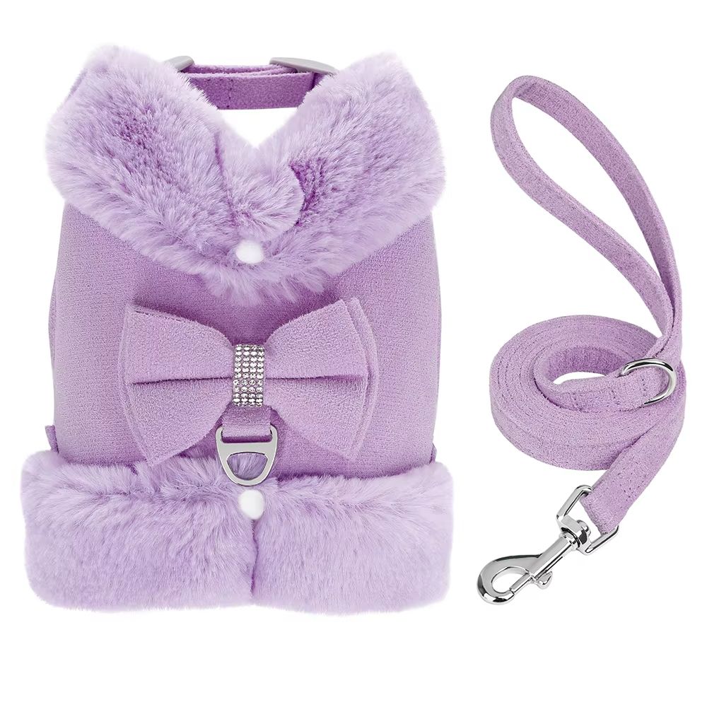 SnuggleSpark Fur Dog Harness Set  Rhinestone Bow For Warm Puppy Coats 9