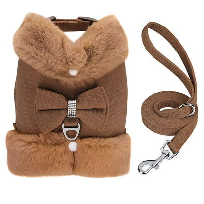 SnuggleSpark Fur Dog Harness Set  Rhinestone Bow For Warm Puppy Coats 10
