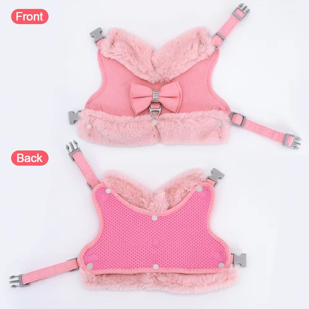 SnuggleSpark Fur Dog Harness Set  Rhinestone Bow For Warm Puppy Coats 3