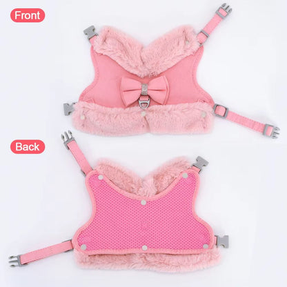 SnuggleSpark Fur Dog Harness Set  Rhinestone Bow For Warm Puppy Coats 3