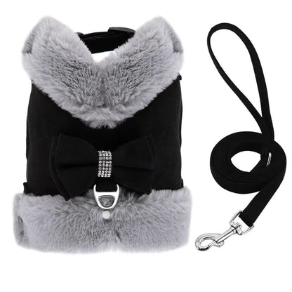 SnuggleSpark Fur Dog Harness Set  Rhinestone Bow For Warm Puppy Coats 6