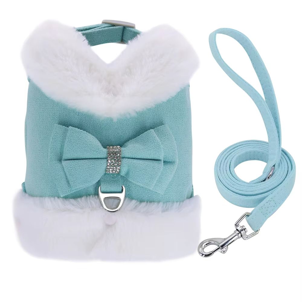 SnuggleSpark Fur Dog Harness Set  Rhinestone Bow For Warm Puppy Coats 7