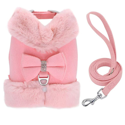 SnuggleSpark Fur Dog Harness Set  Rhinestone Bow For Warm Puppy Coats 8