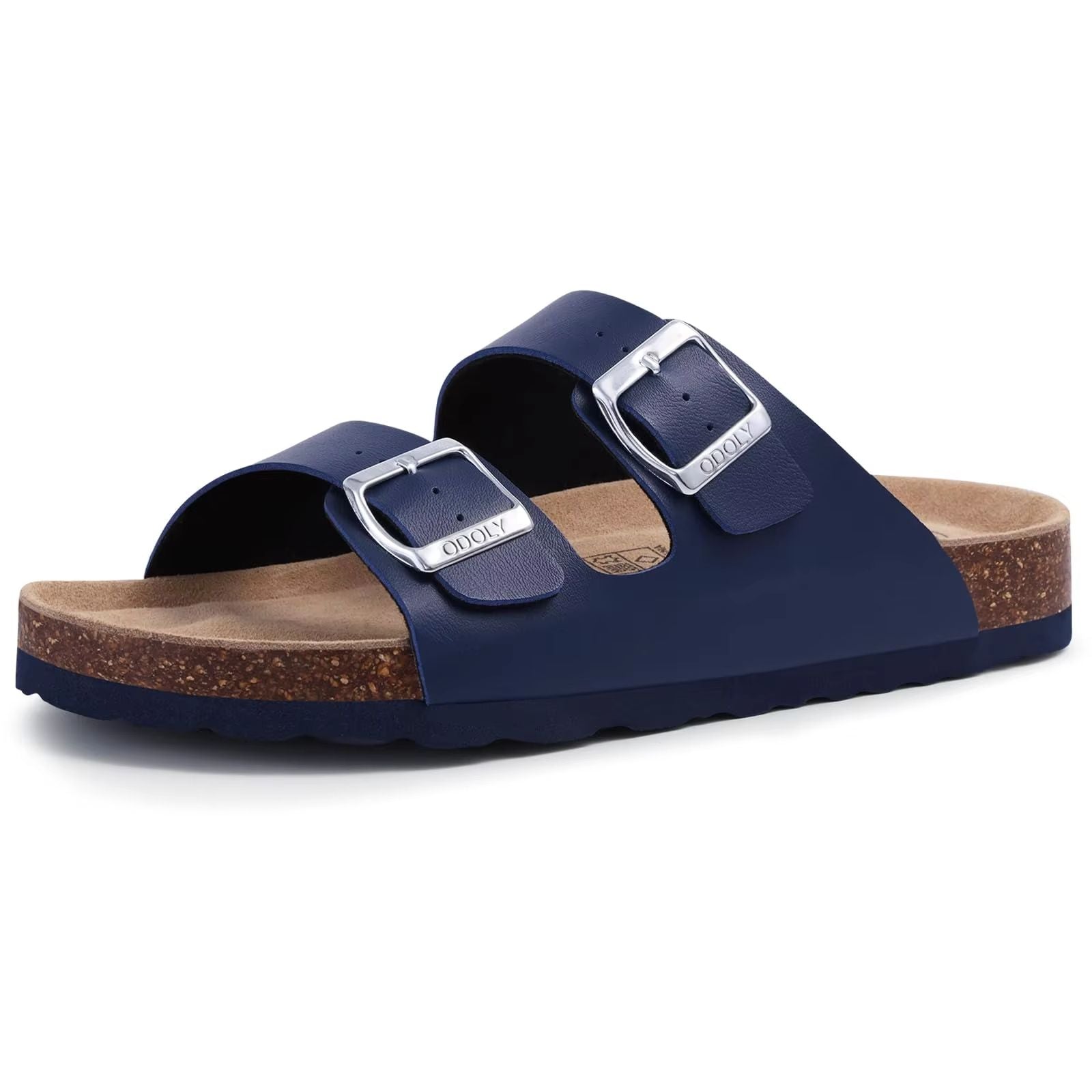 Comwarm Mens Cork Footbed Slide Sandals Adjustable Buckle Leather Summer Sandals