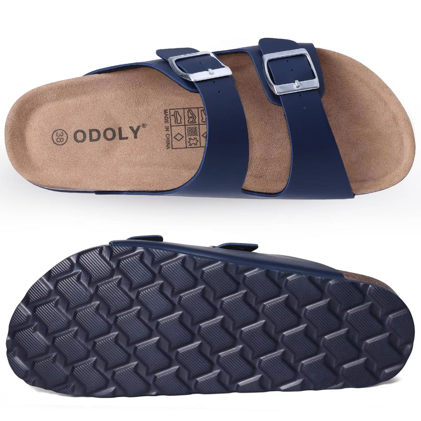 Comwarm Mens Cork Footbed Slide Sandals Adjustable Buckle Leather Summer Sandals 1