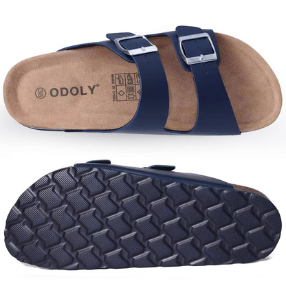 Comwarm Mens Cork Footbed Slide Sandals Adjustable Buckle Leather Summer Sandals 1