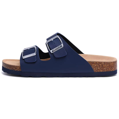 Comwarm Mens Cork Footbed Slide Sandals Adjustable Buckle Leather Summer Sandals 2