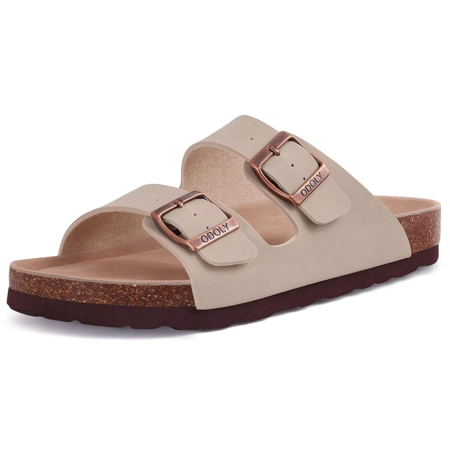 Comwarm Mens Cork Footbed Slide Sandals Adjustable Buckle Leather Summer Sandals 9