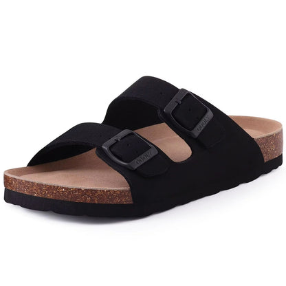 Comwarm Mens Cork Footbed Slide Sandals Adjustable Buckle Leather Summer Sandals 10