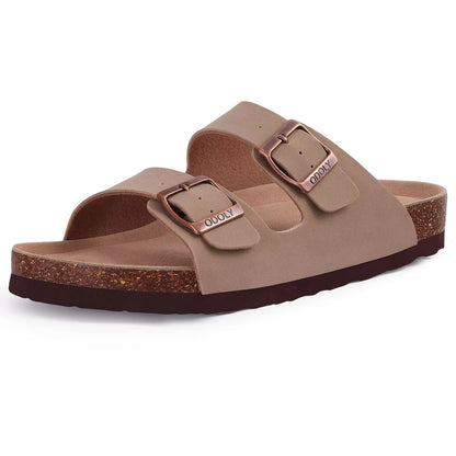 Comwarm Mens Cork Footbed Slide Sandals Adjustable Buckle Leather Summer Sandals 11