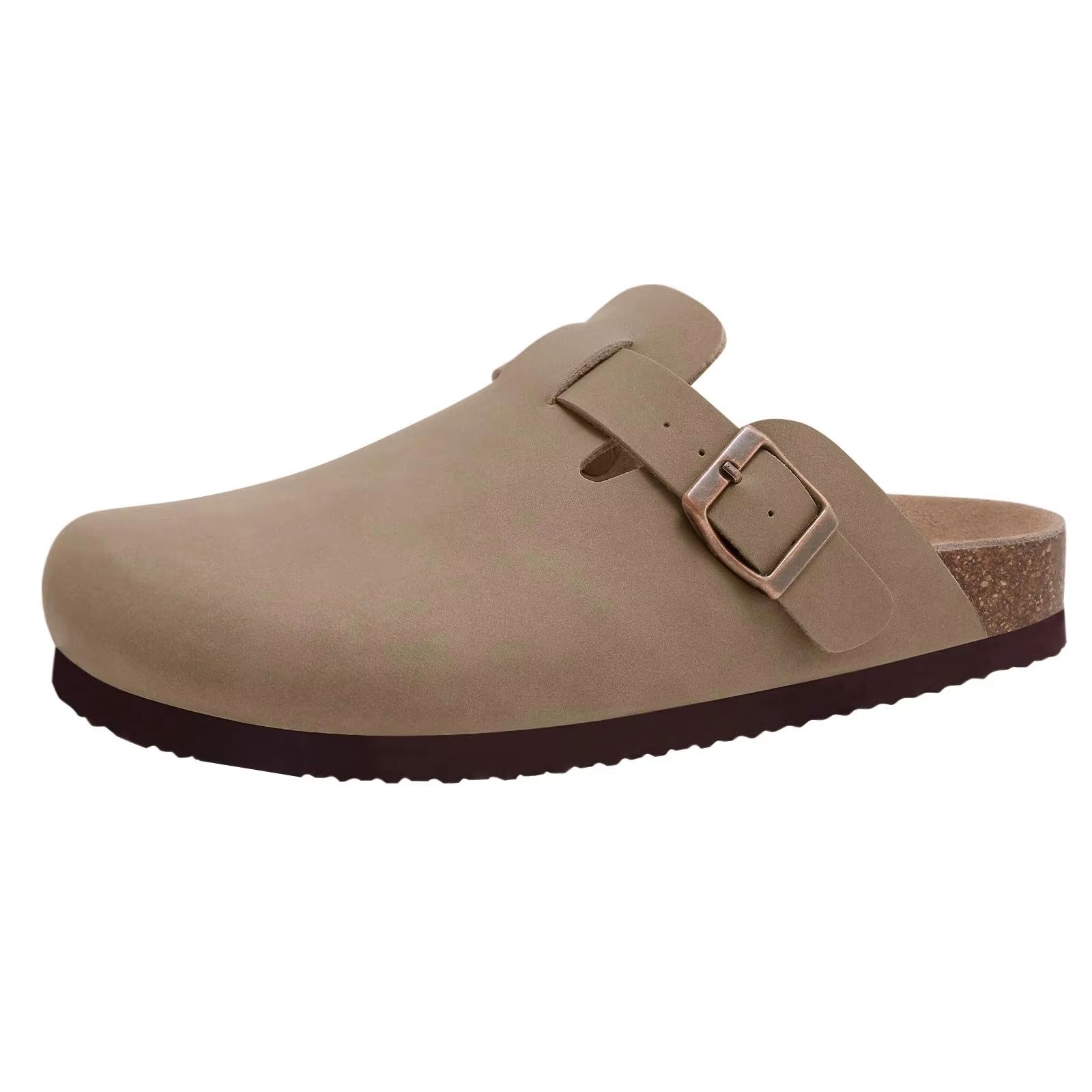 Comwarm Mens Cork Footbed Slide Sandals Adjustable Buckle Leather Summer Sandals 13