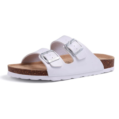 Comwarm Mens Cork Footbed Slide Sandals Adjustable Buckle Leather Summer Sandals 7