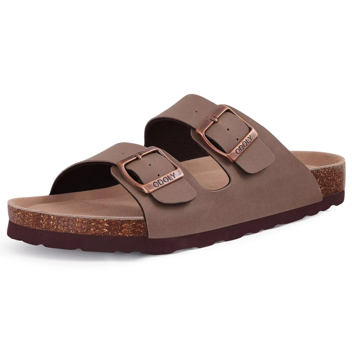 Comwarm Mens Cork Footbed Slide Sandals Adjustable Buckle Leather Summer Sandals 8