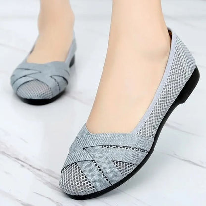 Plus Size Hollow Out Breathable Slip On Flats