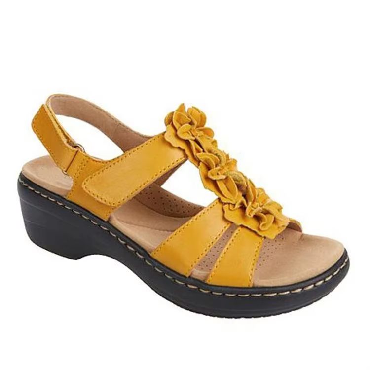 Women's Summer Wedge Sandals with Flower Design Comfortable Orthopedic Peep Toe Shoes