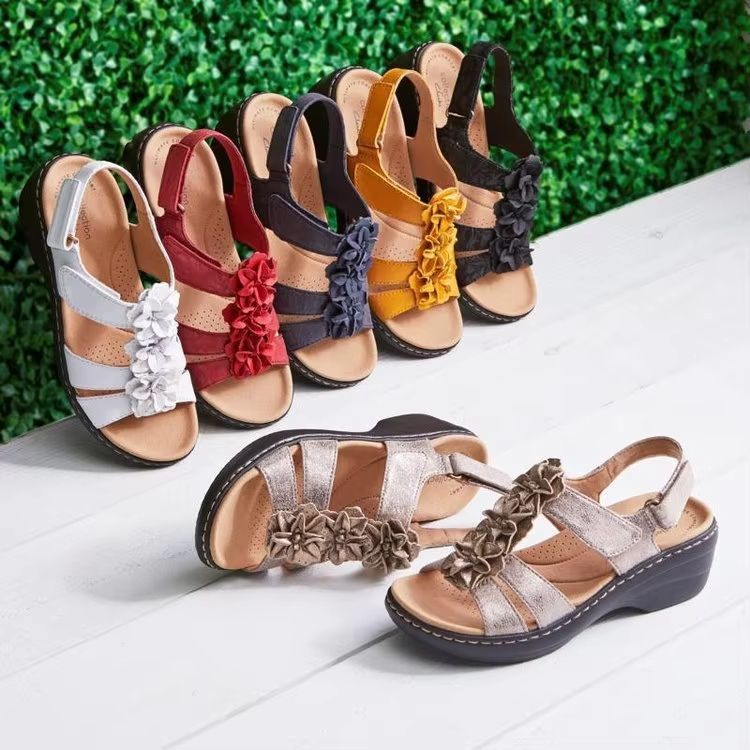 Womens Summer Wedge Sandals With Flower Design Comfortable Orthopedic Peep Toe Shoes 1