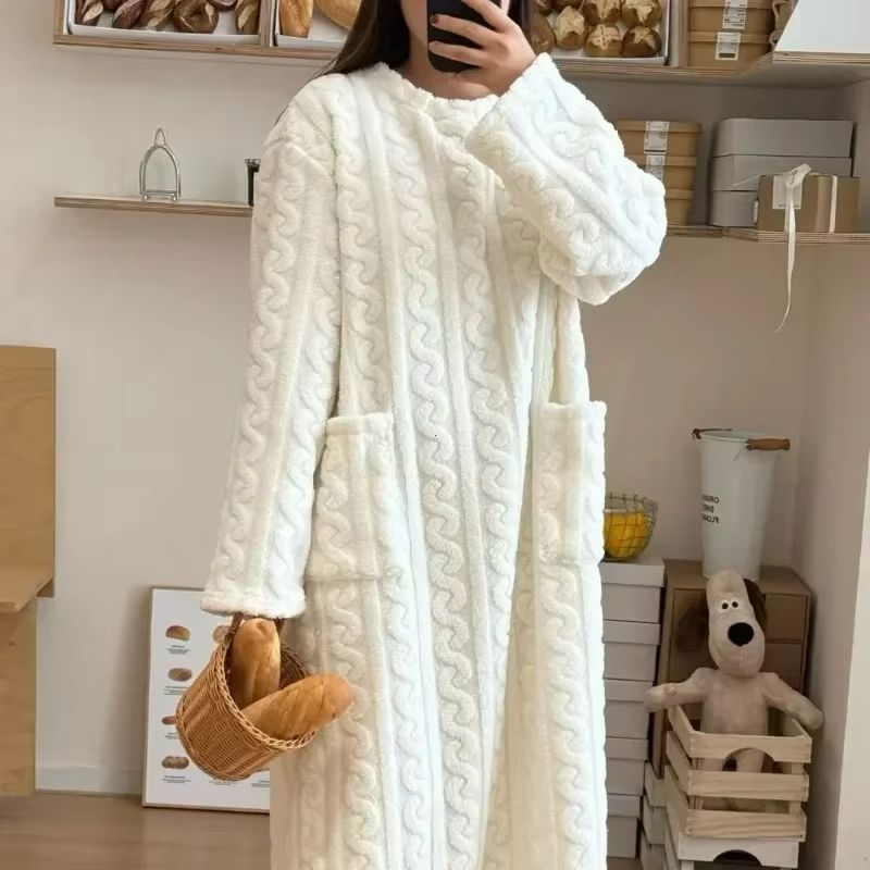 Cozy Haven Long Sleeve Flannel Nightgown With Double Pockets 1