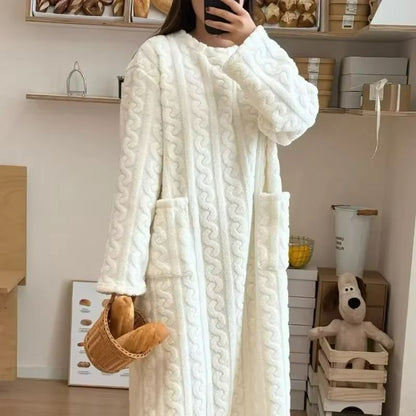 Cozy Haven Long Sleeve Flannel Nightgown With Double Pockets 1