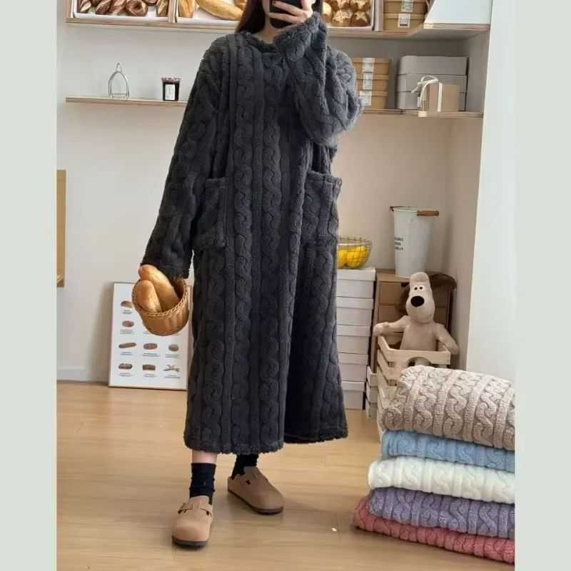 Cozy Haven Long Sleeve Flannel Nightgown With Double Pockets 2