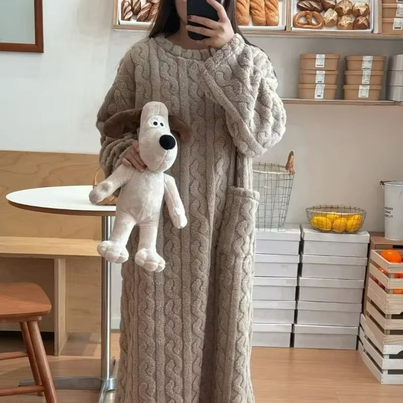 Cozy Haven Long Sleeve Flannel Nightgown With Double Pockets 4