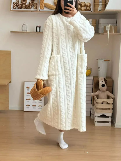Cozy Haven Long Sleeve Flannel Nightgown With Double Pockets 7