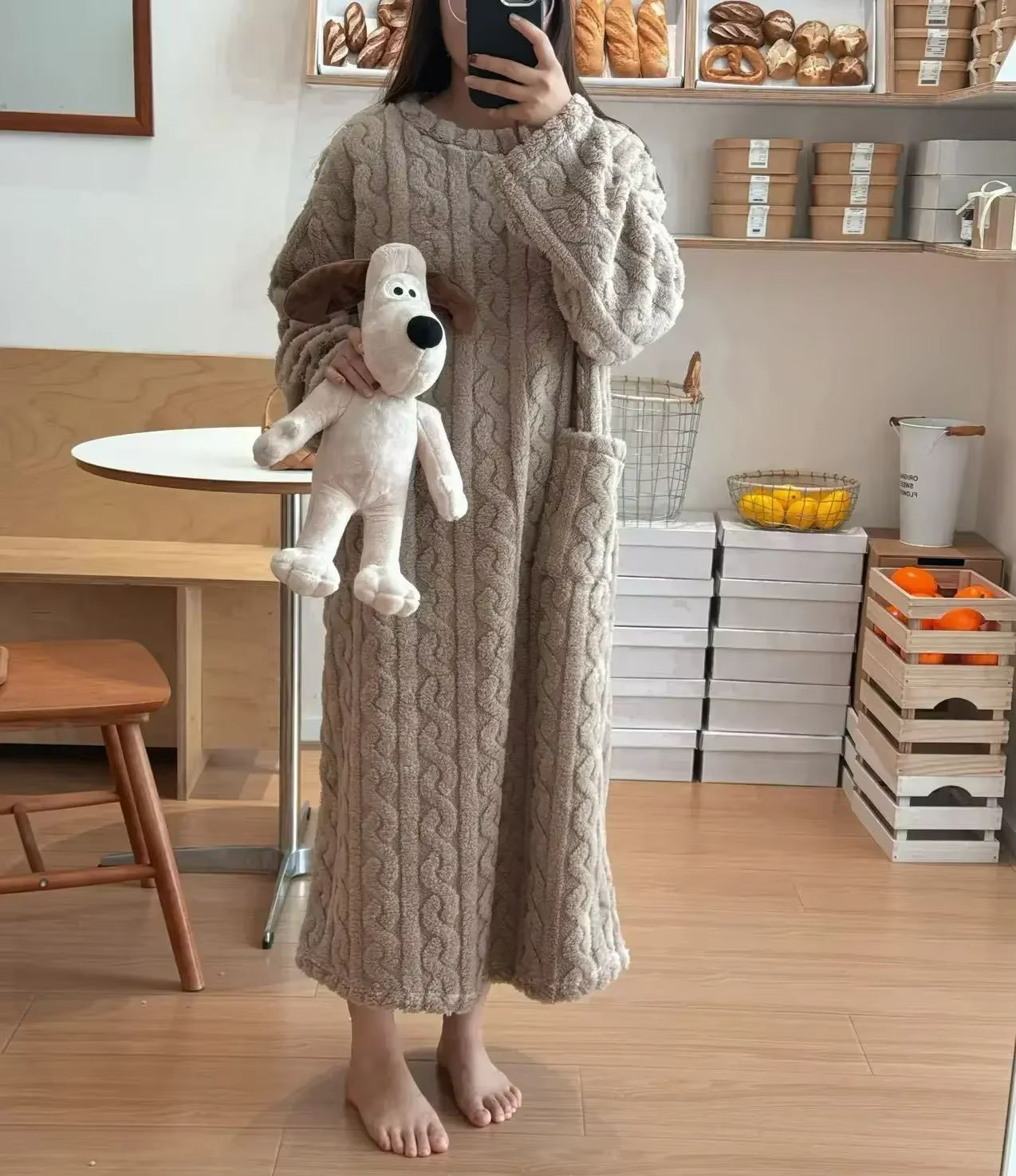 Cozy Haven Long Sleeve Flannel Nightgown With Double Pockets 8
