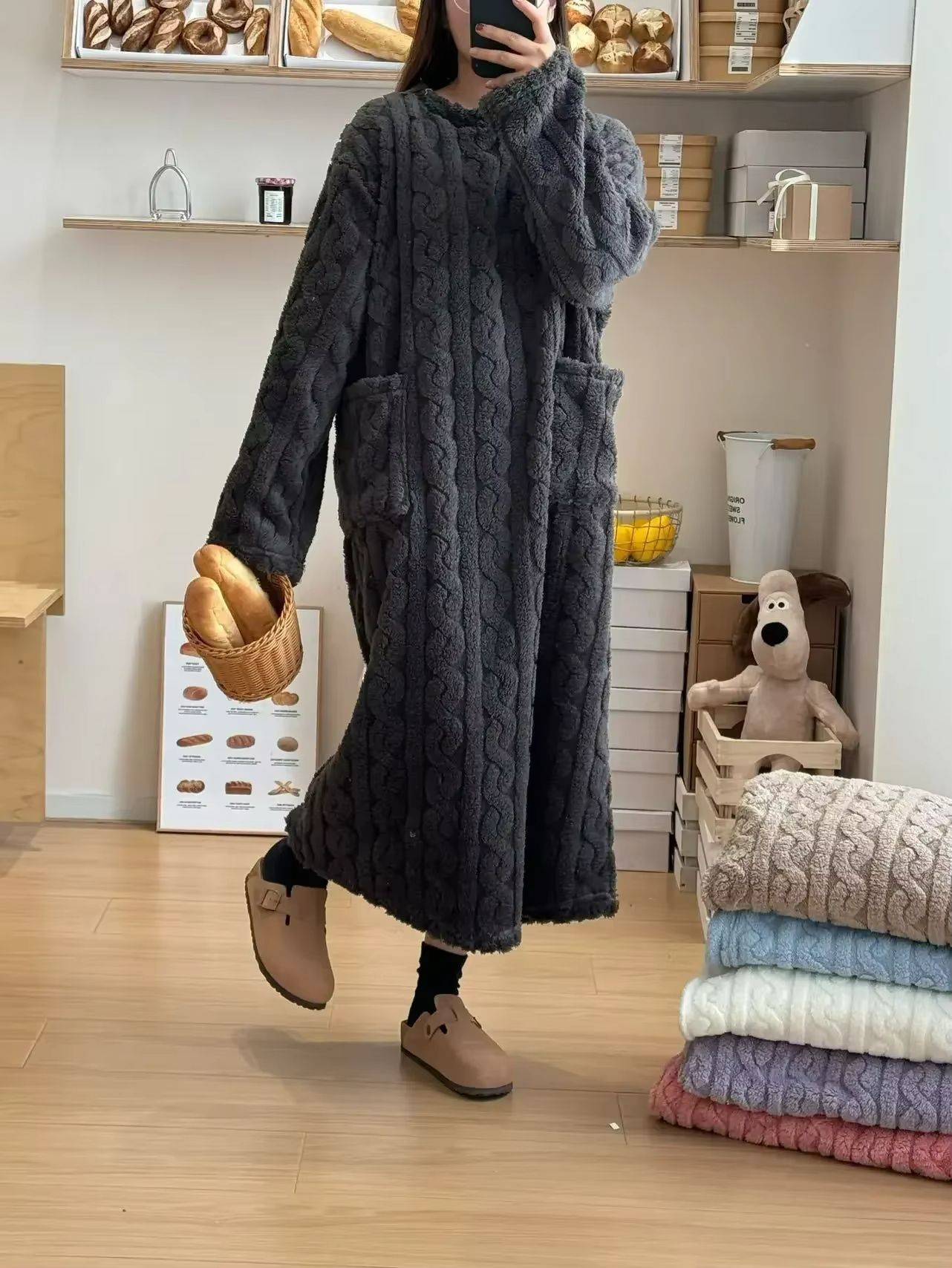 Cozy Haven Long Sleeve Flannel Nightgown With Double Pockets 9
