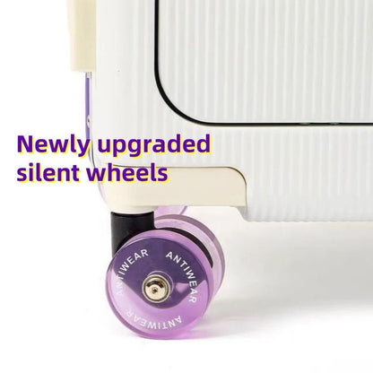 Front Opening Pocket Rolling Luggage With Aluminum Frame Wide Handle Silent Wheels USB Charging And 4
