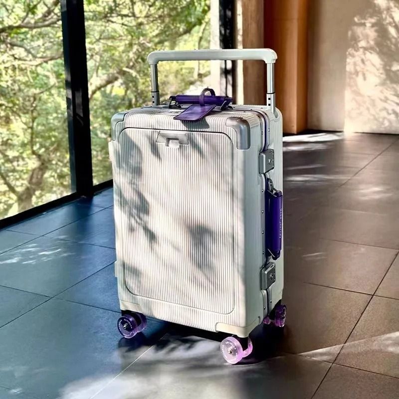 Front Opening Pocket Rolling Luggage With Aluminum Frame Wide Handle Silent Wheels USB Charging And 9