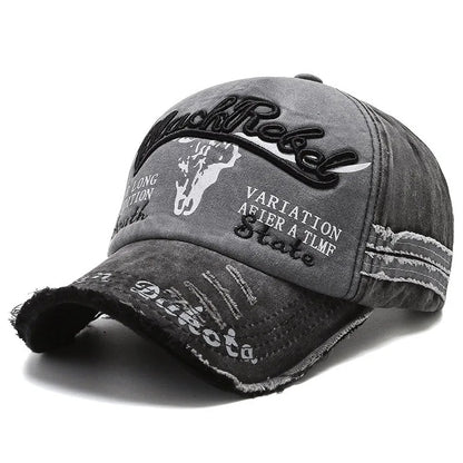 Vintage Washed Cotton Baseball Cap, Unisex Letter Embroidery Hat, Cow Head Pattern Men Women Outdoor Sports Cap