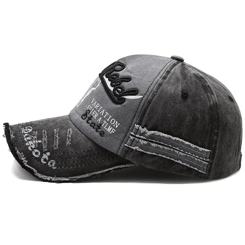 Vintage Washed Cotton Baseball Cap, Unisex Letter Embroidery Hat, Cow Head Pattern Men Women Outdoor Sports Cap