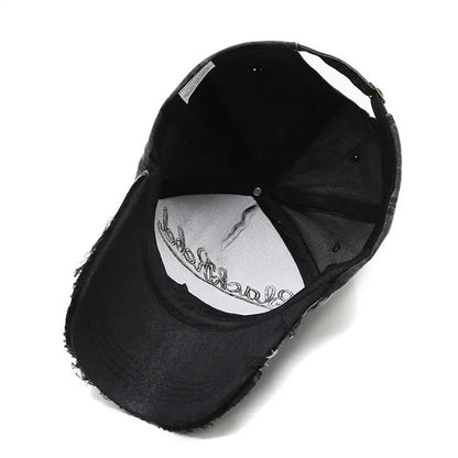 Vintage Washed Cotton Baseball Cap, Unisex Letter Embroidery Hat, Cow Head Pattern Men Women Outdoor Sports Cap