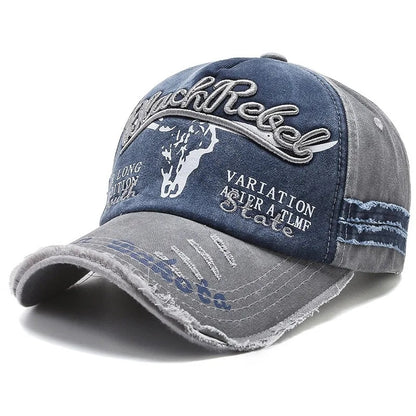 Vintage Washed Cotton Baseball Cap, Unisex Letter Embroidery Hat, Cow Head Pattern Men Women Outdoor Sports Cap