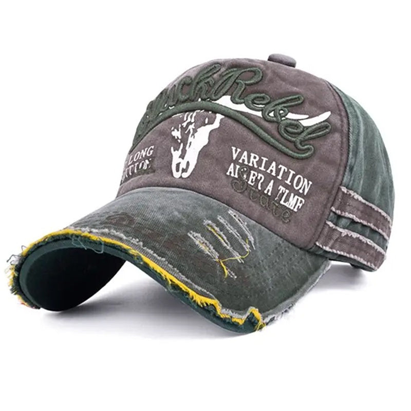Vintage Washed Cotton Baseball Cap, Unisex Letter Embroidery Hat, Cow Head Pattern Men Women Outdoor Sports Cap