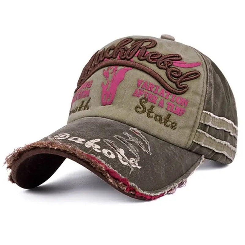 Vintage Washed Cotton Baseball Cap, Unisex Letter Embroidery Hat, Cow Head Pattern Men Women Outdoor Sports Cap