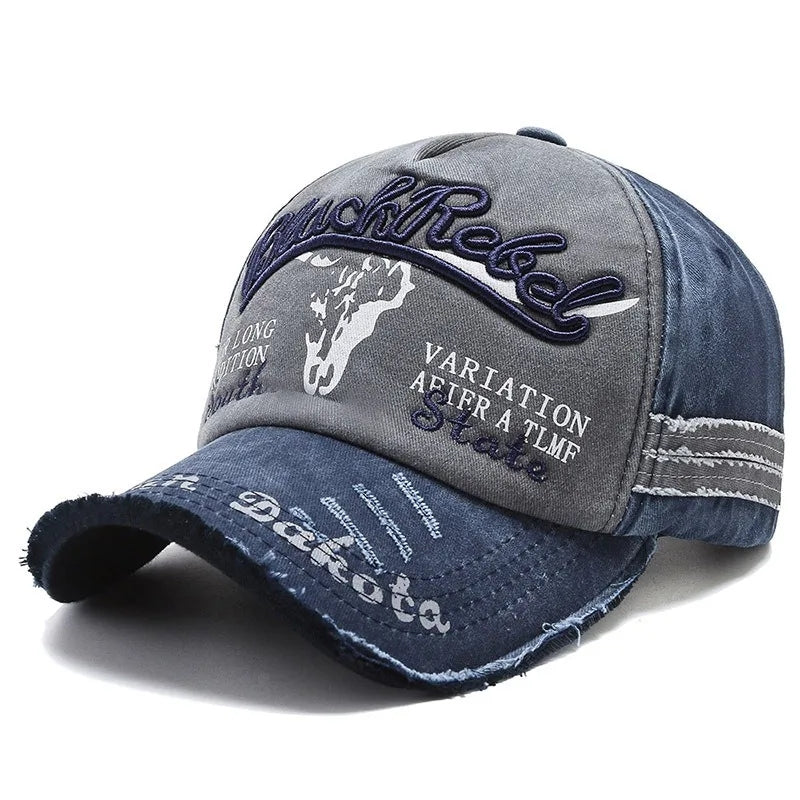 Vintage Washed Cotton Baseball Cap, Unisex Letter Embroidery Hat, Cow Head Pattern Men Women Outdoor Sports Cap